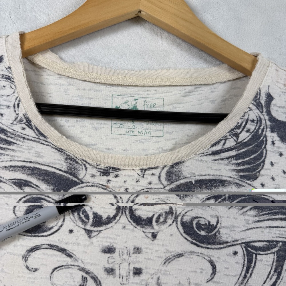 Vintage Free People Burn Out Long Sleeve Tattoo, Crown Birds, Medium Cream Color - Picture 3 of 11